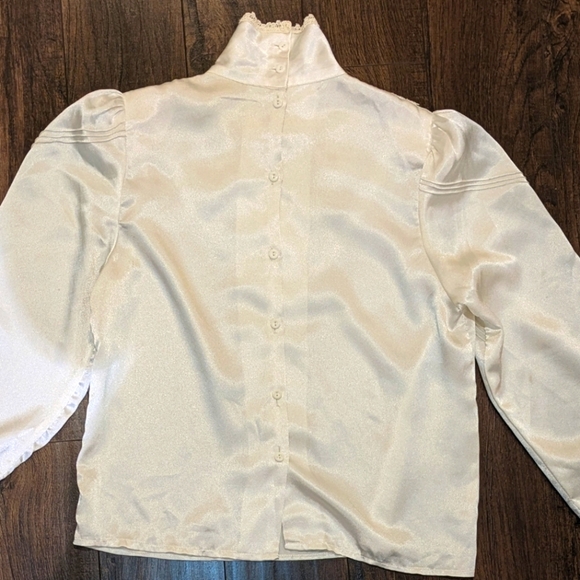 3/$30 80s Dae Suk M Beaded Lace Back Button Prairie Blouse - Picture 13 of 13